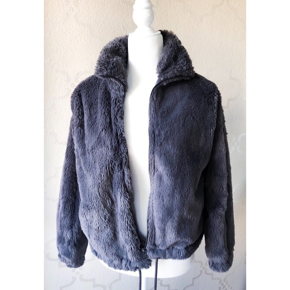 VICI Faux Fur Pocket Drawstring Jacket Charcoal S - Picture 3 of 5